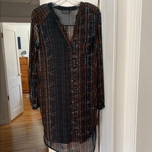 ASTR the label Sheer Plaid Button-Up Long Blouse - Size Medium